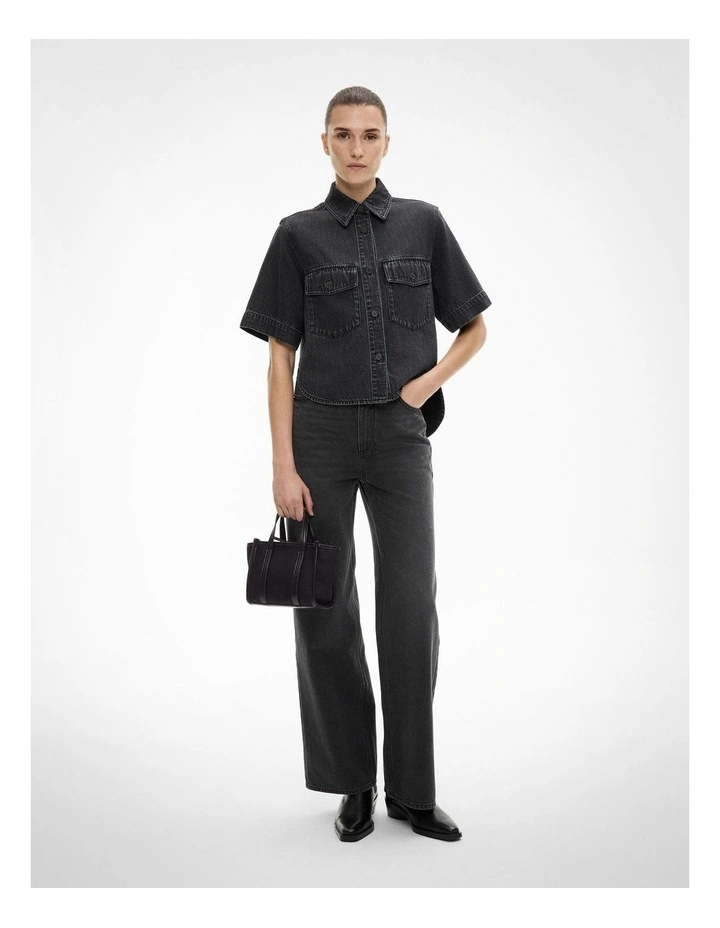 Patch Pocket Denim Shirt in Washed Black image 2