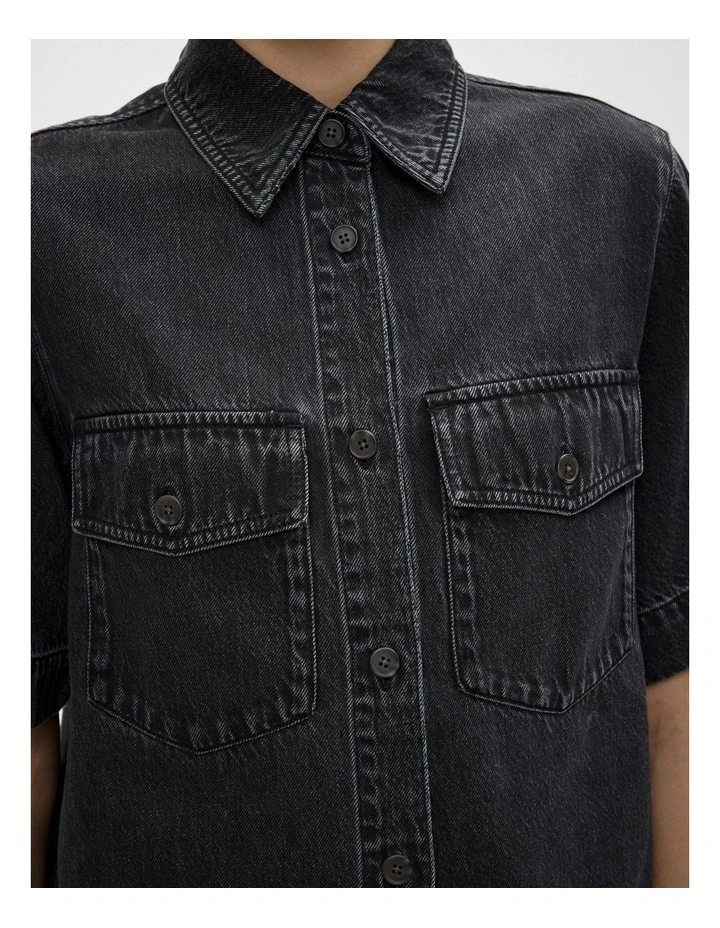 Patch Pocket Denim Shirt in Washed Black image 3
