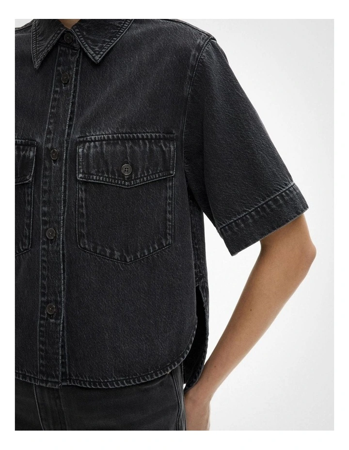 Patch Pocket Denim Shirt in Washed Black image 4