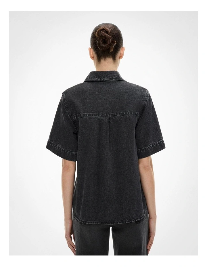 Patch Pocket Denim Shirt in Washed Black image 5