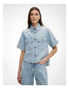 Patch Pocket Denim Shirt in Light Vintage Wash