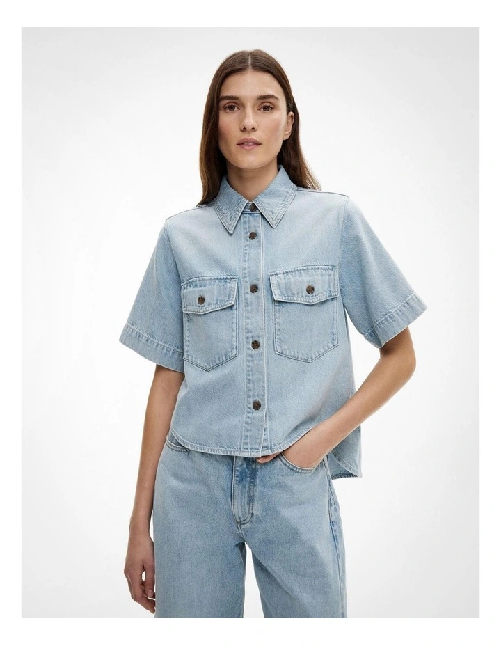 Patch Pocket Denim Shirt in Light Vintage Wash image 1