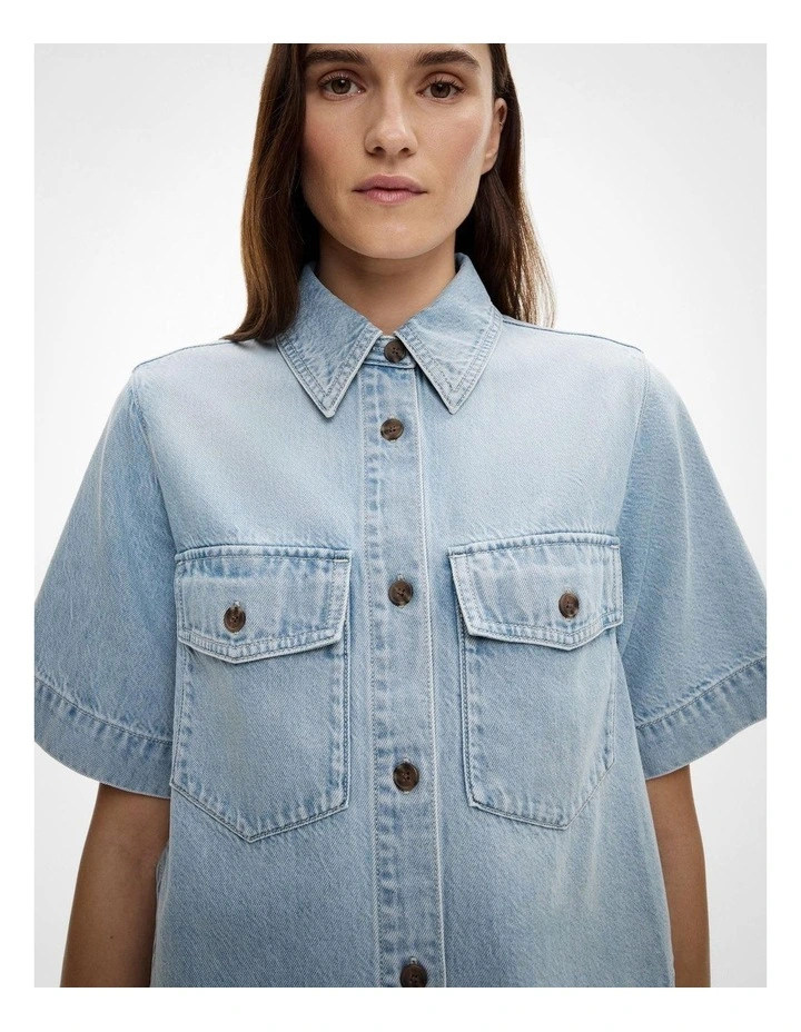 Patch Pocket Denim Shirt in Light Vintage Wash image 3