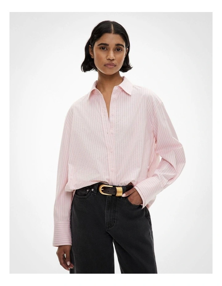 Double Cuff Shirt in Powder Stripe image 1