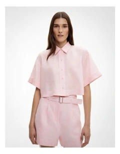 Linen Crop Shirt in Powder