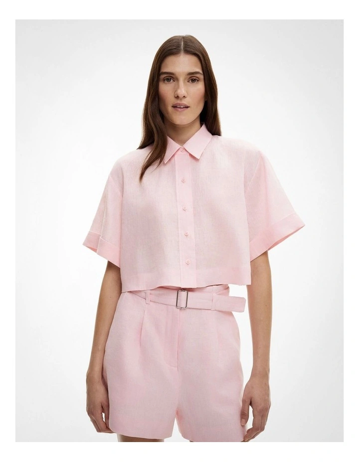 Linen Crop Shirt in Powder image 1