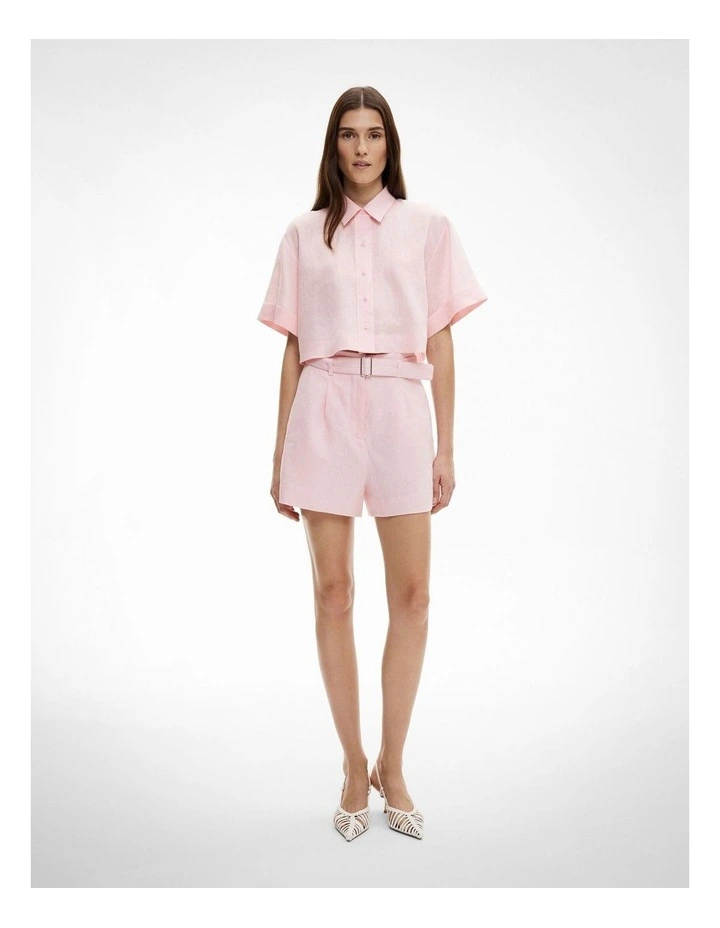 Linen Crop Shirt in Powder image 2