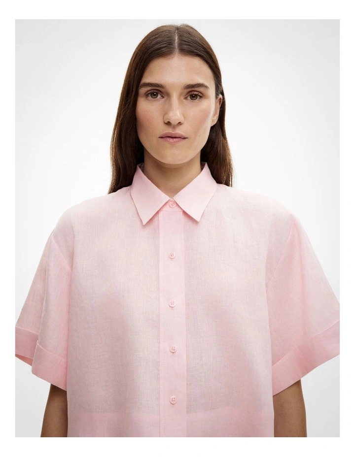 Linen Crop Shirt in Powder image 3