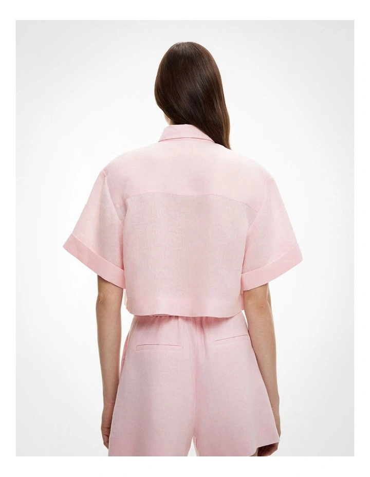 Linen Crop Shirt in Powder image 4