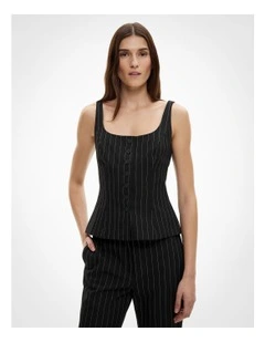 Pinstripe Fitted Top in Black