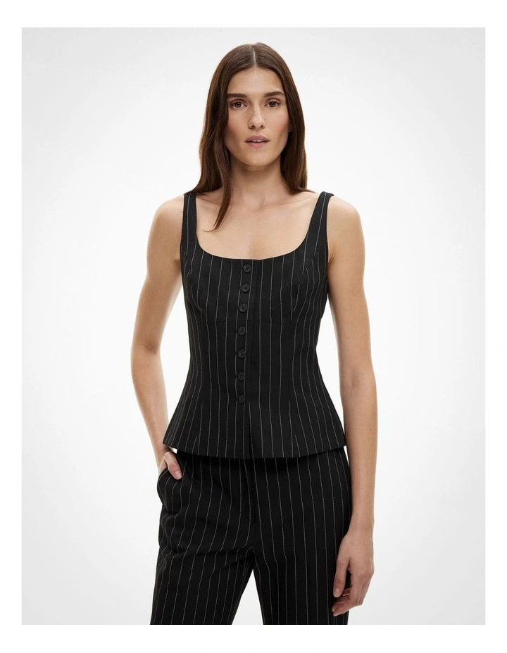 Pinstripe Fitted Top in Black image 1