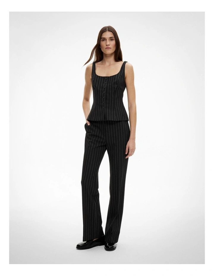 Pinstripe Fitted Top in Black image 2