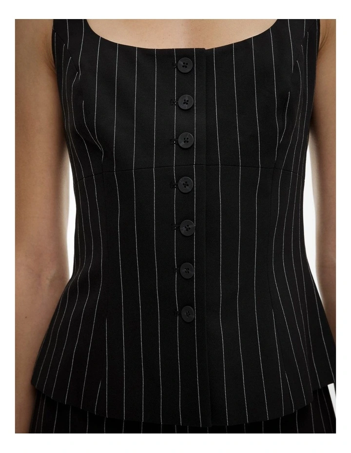 Pinstripe Fitted Top in Black image 3