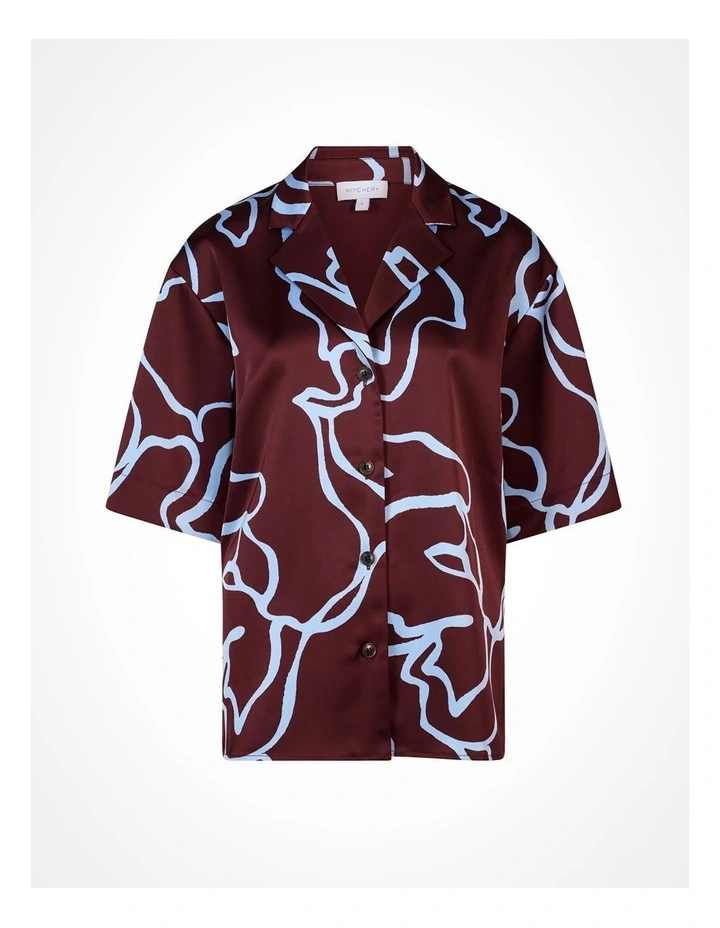 Short Sleeve Satin Shirt in Bordeaux Print image 5