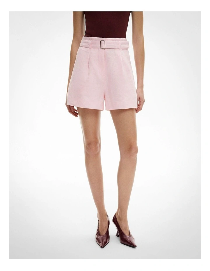 Belt Detail Linen Shorts in Powder image 1