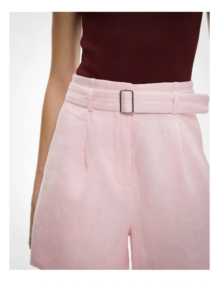 Belt Detail Linen Shorts in Powder image 3