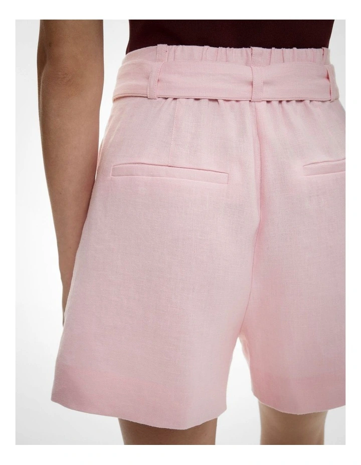 Belt Detail Linen Shorts in Powder image 4