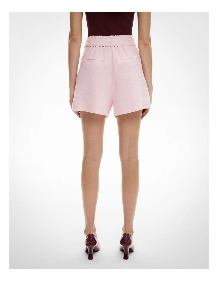 Belt Detail Linen Shorts in Powder image 5