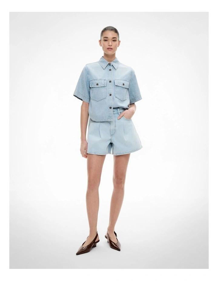 A Line Denim Shorts in Light Vintage Wash image 2