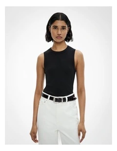 Crew Rib Tank Top in Black