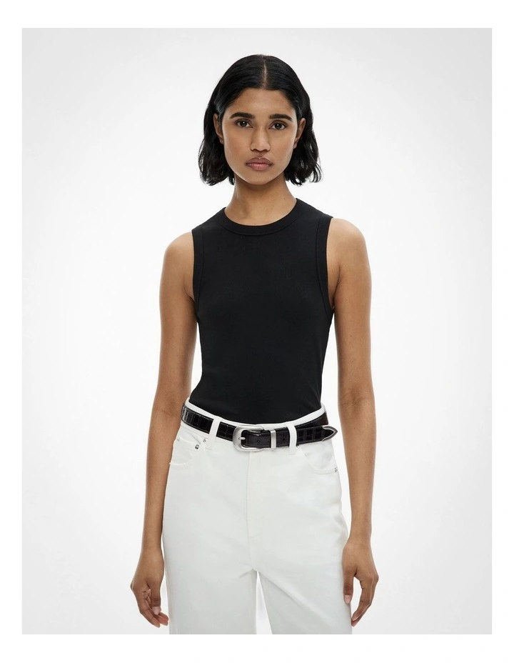 Crew Rib Tank Top in Black image 1
