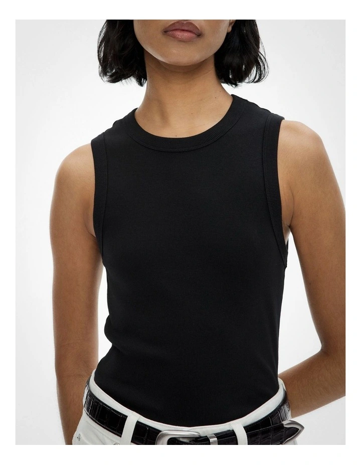 Crew Rib Tank Top in Black image 3