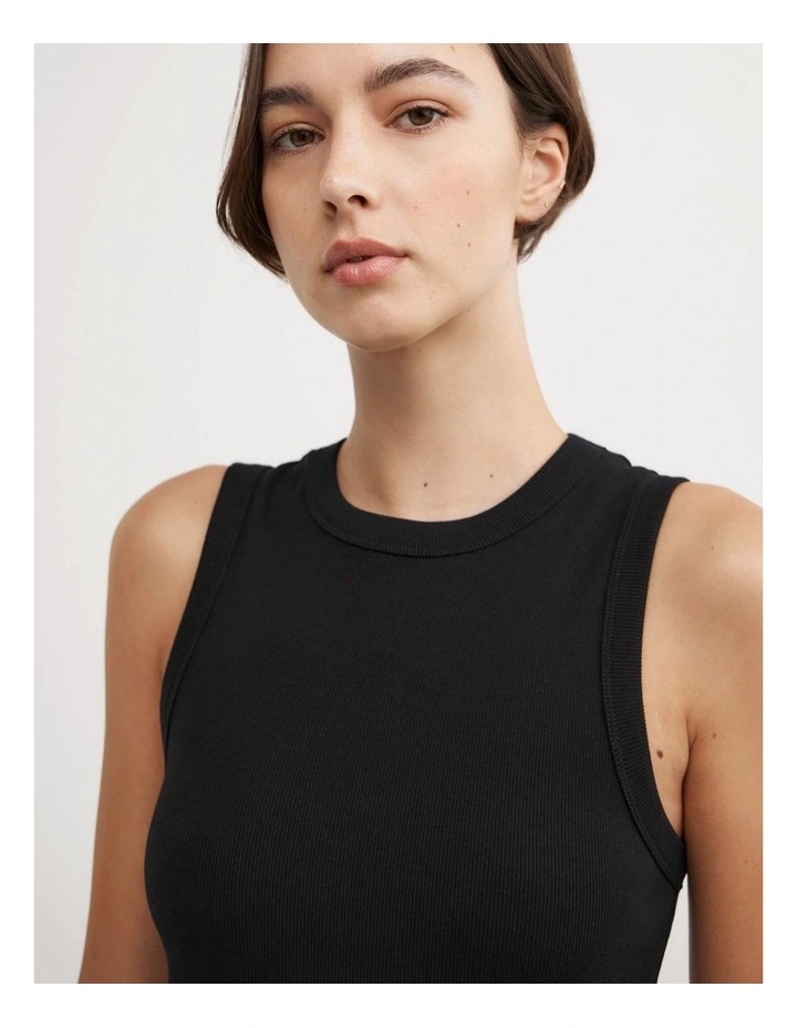 Crew Rib Tank Top in Black image 3
