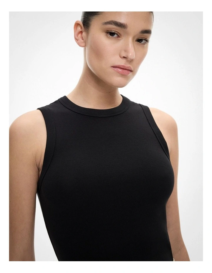 Crew Rib Tank Top in Black image 3