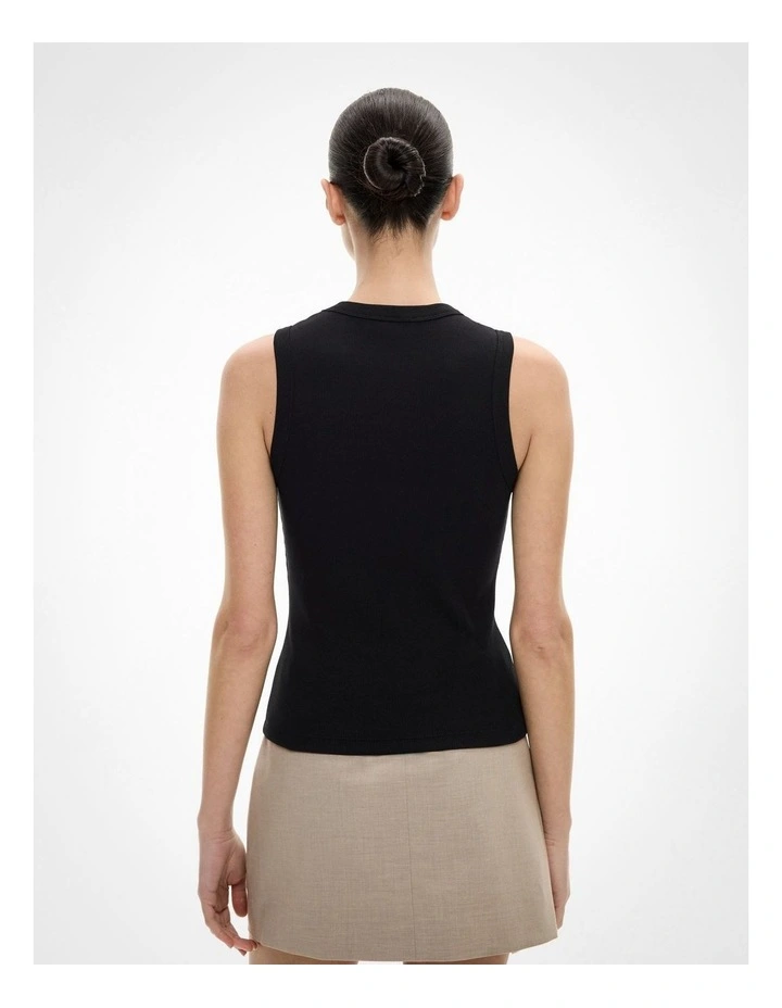 Crew Rib Tank Top in Black image 4