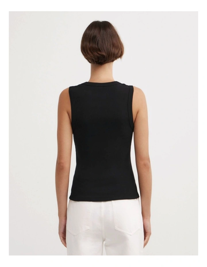 Crew Rib Tank Top in Black image 5
