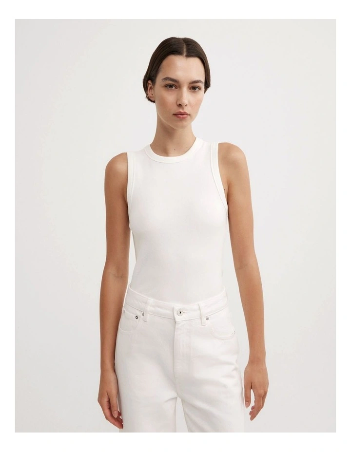 Crew Rib Tank Top in Fresh White image 1