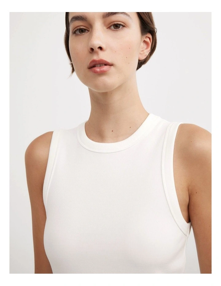 Crew Rib Tank Top in Fresh White image 3