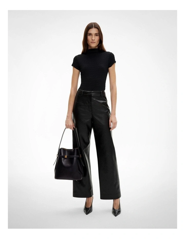 Textured Cap Sleeve T-shirt in Black image 3