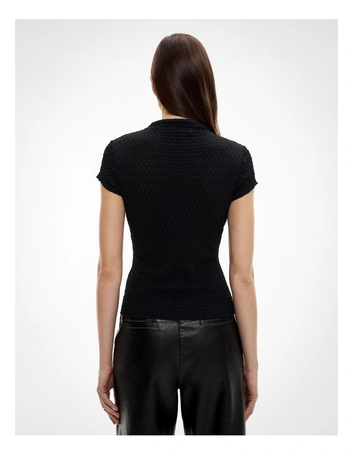 Textured Cap Sleeve T-shirt in Black image 4