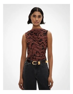 Mesh Drape Tank Top in Maple Rose Print