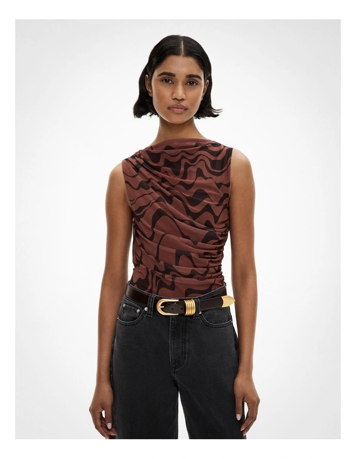 Mesh Drape Tank Top in Maple Rose Print image 1