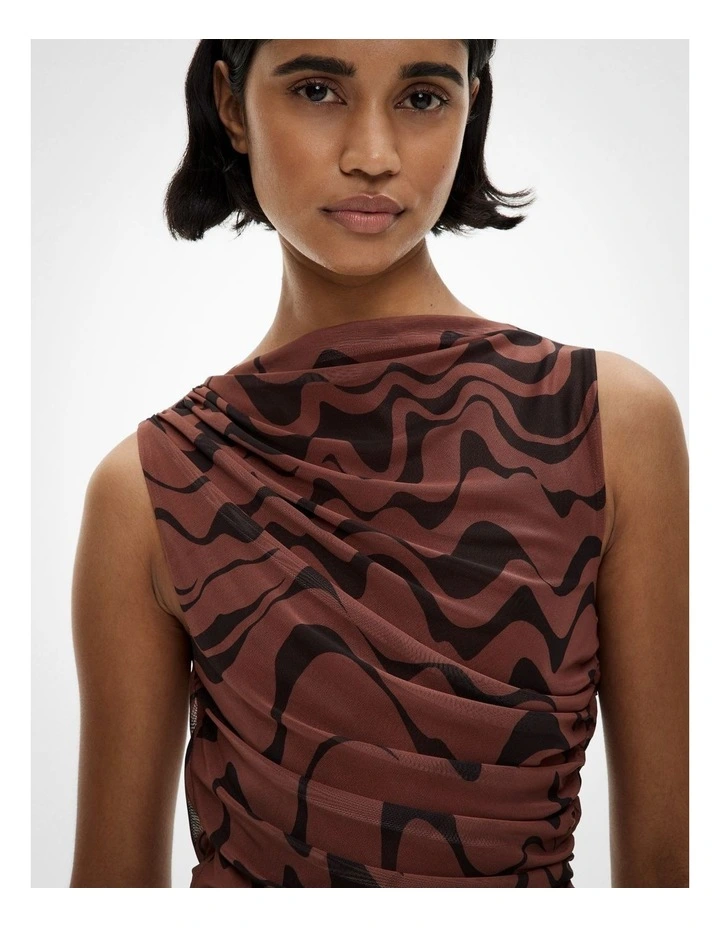 Mesh Drape Tank Top in Maple Rose Print image 2