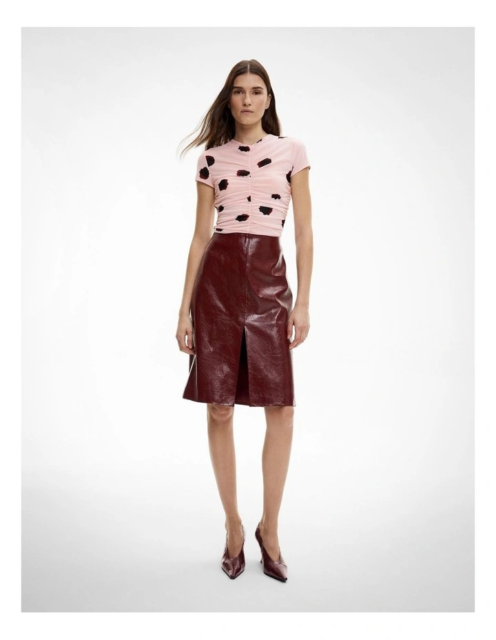 Ruched Mesh T-shirt in Powder Print image 2