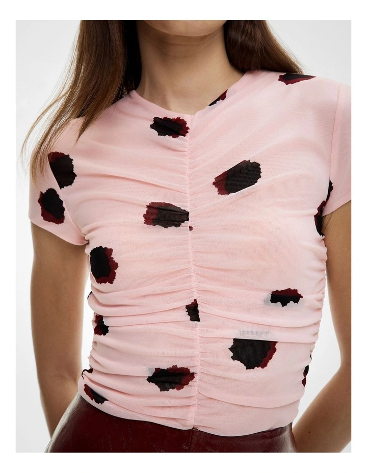 Ruched Mesh T-shirt in Powder Print image 3