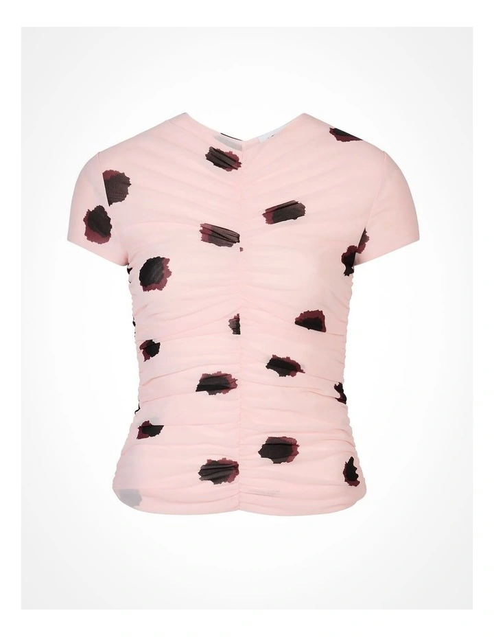 Ruched Mesh T-shirt in Powder Print image 5