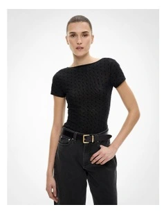 Flocked Spot Bodysuit in Black Spot