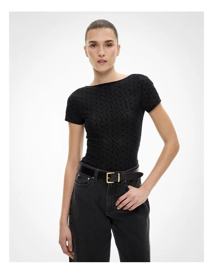 Flocked Spot Bodysuit in Black Spot image 1