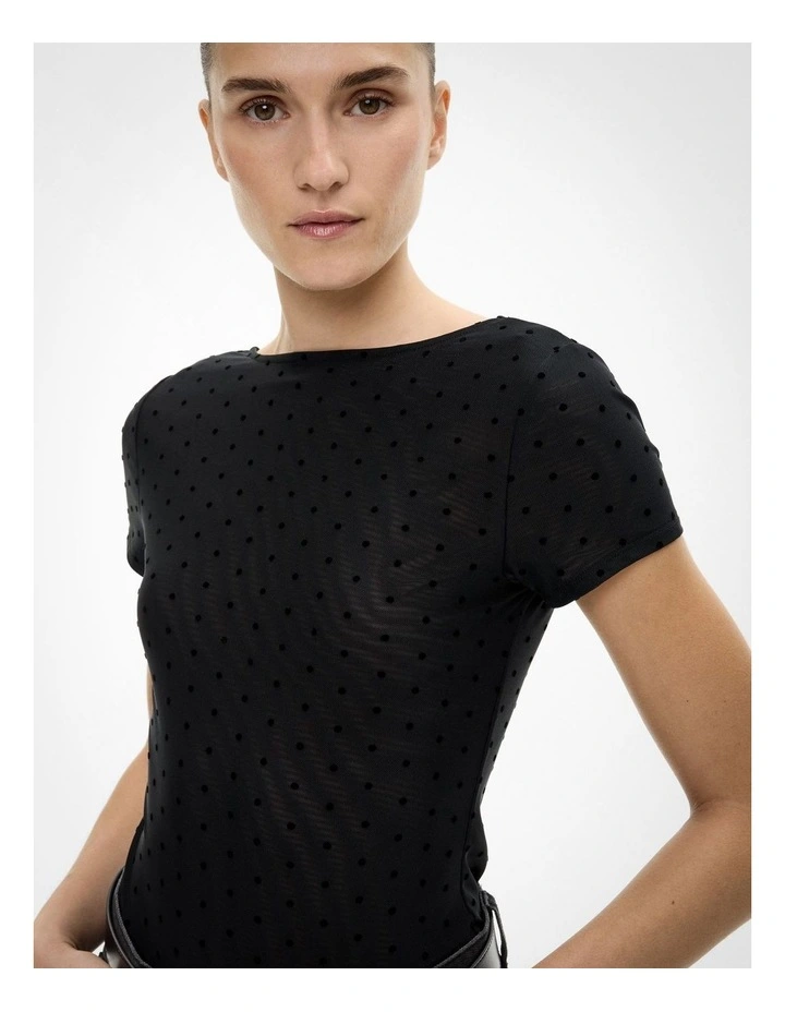 Flocked Spot Bodysuit in Black Spot image 3