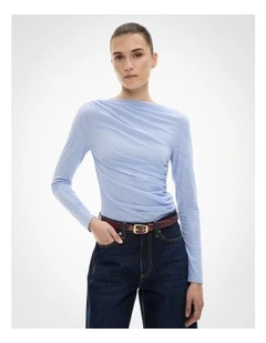 Mesh Drape Long Sleeve Top in Soft Violet