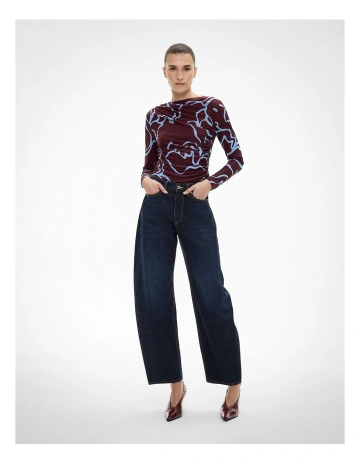 Mesh Drape Long Sleeve Top in Bordeaux Print image 2