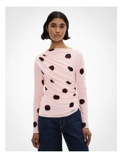 Mesh Drape Long Sleeve Top in Powder Print