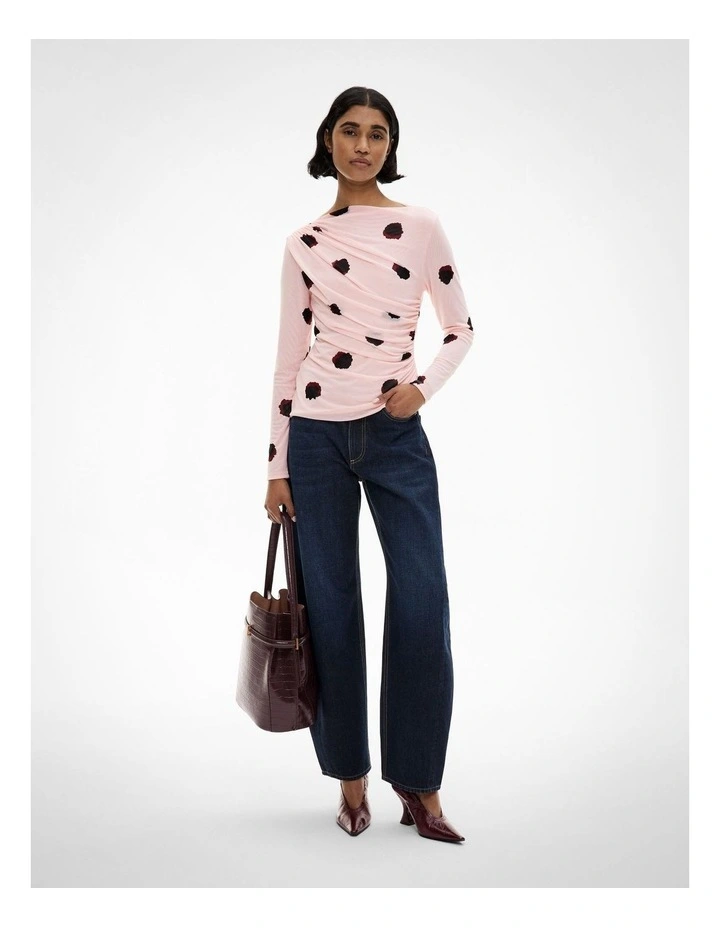 Mesh Drape Long Sleeve Top in Powder Print image 2