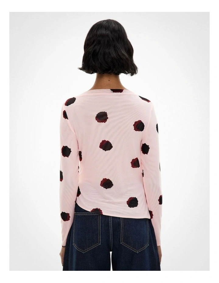 Mesh Drape Long Sleeve Top in Powder Print image 4