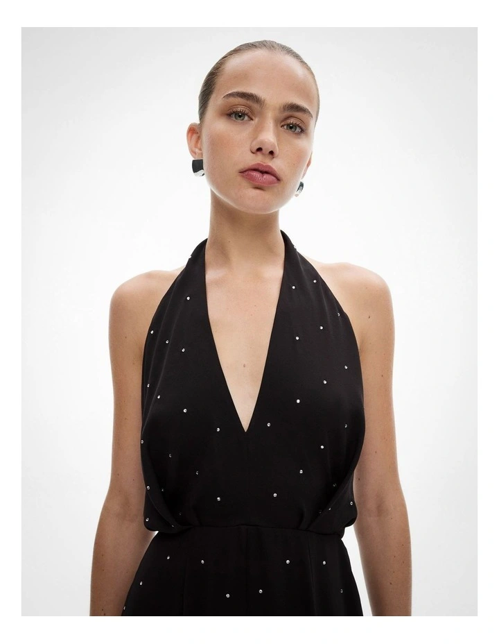 Drape Halter Dress in Black image 3