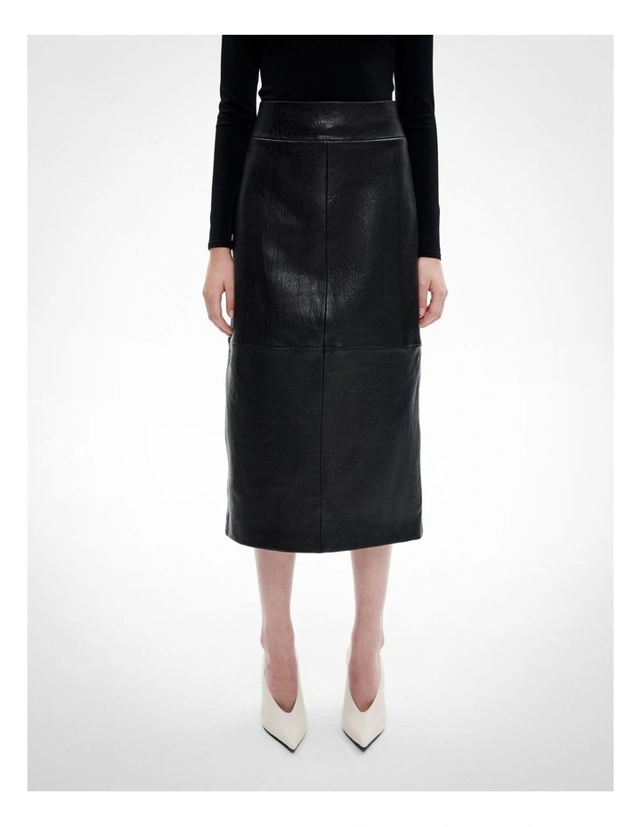 Leather Midi Skirt in Black image 1